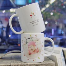 플랜 장식 포토 머그컵 - 귀엽고 사랑스러운 머그컵/아기백일주문제작머그컵/돌잔치머그컵 선물, 옐로우(+1000원), 화이트(+2000원)