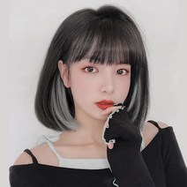 하이유니 애쉬그레이 시크릿 투톤 헤어 단발 통가발 가발 30cm + 거치대 세트, 라이트브라운 / 30cm