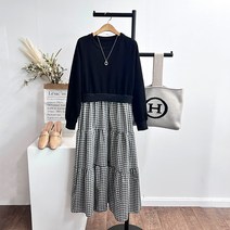 바이미쓰리 / 로렌 맨투맨 체크 캉캉 롱 원피스
