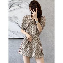 YXX 여성 여름 반팔 점프수트 슬림핏 반집업 스트링 숏 와이드팬츠 반바지 빅사이즈