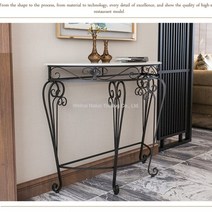 엔틱 슬림 콘솔장 현관 거실 미니 화장대 복도 사이드 철제 반달 테이블 앤틱, 80x35x80 블랙(전체길이87)