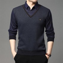 굿스맨 남성 봄가을 일체형 체크 니트 셔츠