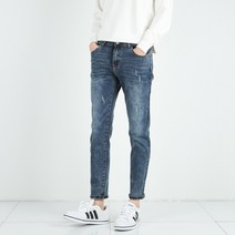[데님공방] 남자 진청 스판청바지 슬림일자핏 스크래치 워싱 프리미엄 데님팬츠