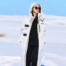 여자 오리털 롱패딩 남자 여성 구스 후드 모자 무릎 위 긴 겨울 커플