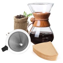Pour Over 커피 메이커 BicycleStore 종이 없는 유리 카라페 필터 용지 100개 재사용 가능한 포트 수동 드리퍼 브루어 핸드 드립 가정용 여행용 스테인리스 스