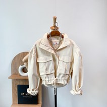 여성 가을 벌룬 퍼프 소매 코튼 빅포켓 워싱 숏 야상 자켓 점퍼