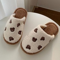 묘먀미 곰돌이 패턴 뽀글이 여성 겨울실내화 털슬리퍼 MB006