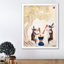 나봄갤러리 약방아 찧는 옥토끼 토끼그림 무병장수 달토끼 계수나무 민화, 2.심플 화이트 액자
