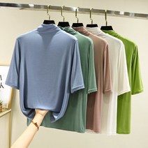 모달 반폴라 여성 슬림 이너티 목폴라 반목 반팔 티셔츠