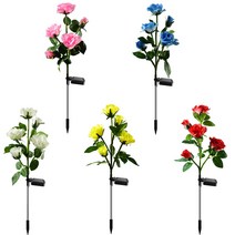 태양광 LED 정원조명등 정원경관등 5마리 장미꽃등 잔디장식등 아웃도어 가든 램프 2PCS, 화이트