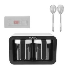 양념통 소스통 소스병 소금통 오일병 조미료통 HOOMIN With Spoons 스파이스 박스 스토리지 세트 랙 주최자, 01 Black 2 cups