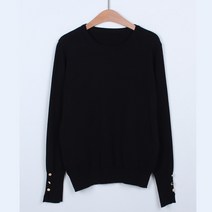 원타임 여성용 소매버튼 라운드넥 니트 티셔츠