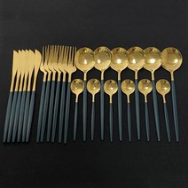 명품수저세트 티타늄 부부 수저세트 24pcs 다채로운 식기 세트 스테인레스 스틸 칼, 화이트 골드