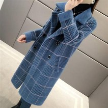 인조 밍크털 코트 가을 겨울 루즈핏 두껍게 모직 체크 카디건 여성 코트