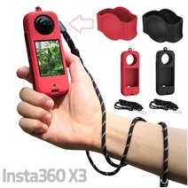 Sunnylife 인스타 INSTA 360 X3 렌즈 본체 실리콘 보호 케이스 커버 손목 넥 끈 스트랩, 블랙 풀셋
