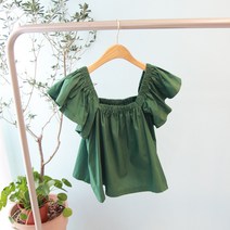 모조로브 / 스퀘어넥 크롭 오프숄더 프릴 민소매 블라우스