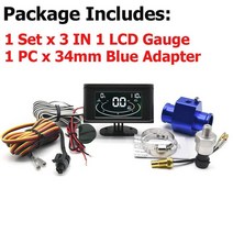 디지털 압력 게이지 연료 오일 유압 센서 3 in 1 전압계 + 수온 + 자동차 트럭, 34mm 블루