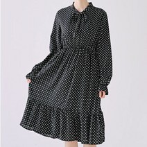여성 프릴 도트무늬 쉬폰 원피스 롱 플리츠 봄 하객