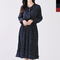 [8자4자] 여자 주름 도트 롱원피스