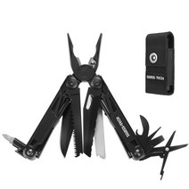 SWISS+TECH 다기능 펜치 아웃도어 멀티 툴 멀티 플라이어 16-in-1 락 기능 탑재 커터 톱 드라이버 드라이버 메이저 마개 제외 야스리 파우치 첨부 아웃도어 DIY 등산 캠프 낚시 방재 용품 블랙 염색