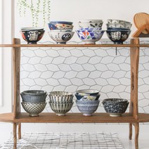 SEEGENE 일본 섬세한 도자기 밥그릇 국그릇 세트, 청목