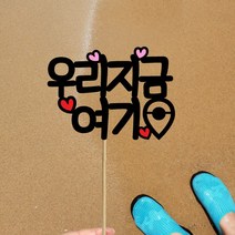 빅토리아데코 새해토퍼 크리스마스 신혼 가족 여행토퍼 피켓 투명 부채토퍼 케이크토퍼 메세지픽 제작, 1개, 여행토퍼_A-316-2-우리지금여기(색지작업)
