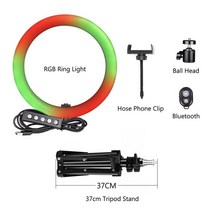 삼각대 스탠드 및 전화 홀더가 있는 10 인치 RGB 셀카 링 라이트 메이크업을 위한 원격 제어 밝기 조절 가능 15 색 플래시 모드, [04] 37cm Tripod