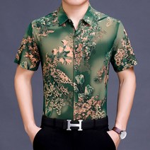 남성 여름 반팔 셔츠 건달 조폭셔츠 실크 패션 캐주얼 얼음 실크 탄성