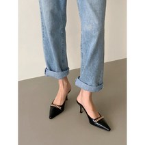 여자 스틸레토 체인 장식 샌들 뮬 힐 슬리퍼힐 하이힐 7cm