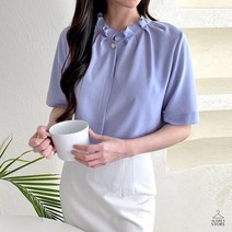 봄 여름 여성 쉬폰 셔링 주름 핀턱 차이나카라 반발 블라우스 정장 하객 오피스 4컬러