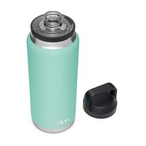 YETI 램블러 1064.7ml(36온스) 병 진공 단열 스테인리스 스틸 처그 캡 블랙, Seafoam