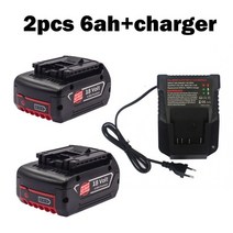 인산철 파워 뱅크 대용량 캠핑용 배터리 vakaumus 18v6.0a bosch 18v 전동 공구 백업용 충전식 리튬 이온 배터리 6000mah 휴대용 교체 bat609 표시등, 18v, 협력사, 2개 - 충전기