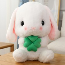 Meainna 긴 귀가 달린 귀여운 토끼 봉제 바디필로우 쿠션, 화이트/클로버