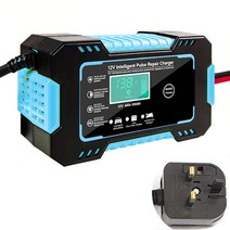 EAFC-배터리 충전기 12v 6a 펄스 수리 LCD 디스플레이 스마트 충전 AGM 딥 사이클 젤 납 산성 자동 자동차 고속 충전, Blue UK Plug