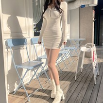기본 헨리넥 버튼 셔링 슬림핏 이너 골지 미니 원피스 3컬러