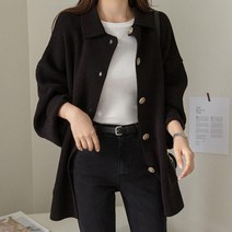 바이단미 MADE 여성용 니트 빅사이즈 루즈핏 카라 가디건 자켓