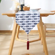 일본식 면 및 린넨 테이블 러너 격자 티 테이블 젠 린넨 식탁보, 33x220cm, 연어