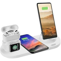 무선 충전기 스탠드 6 in 1 For 아이폰 8 plus 11 12 pro max 충전 패드 애플 워치 에어팟 Pro 삼성 샤오미, 옵션-07.Without Plug White