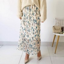 퍼니걸스 3966 데일리 쉬폰 주름 밴딩 플라워 롱스커트