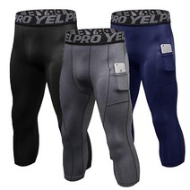 ABTIOYLLZ 3팩 남성용 3/4 압박 바지 운동 레깅스 러닝 카프리 타이츠 포켓 쿨 드라이 체육관 농구 베이스레이어 3팩-블랙+블루+네이비#01, 3 Pack-black+grey+navy#01