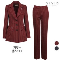 비비드시크릿가너 VIVID SET 여성 롱스트라이프2 정장자켓 일자팬츠 세트