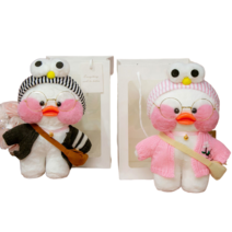 PKTOYS 귀여운 빵빵 오리인형 피큐어 큐티 옷 입히기 친구 생일 커플 여자 세트 재미있는 선물 30CM, 블랙 스트라이프 헤어밴드+핑크 스트라이프 헤어벨트