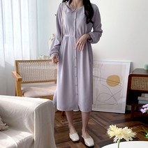 [포디룩] 러플 카라 버튼 롱원피스