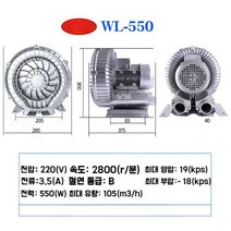 링브로워 브로아 송풍기 링브로와 배풍기 환기 고압 엔진, 550W/단상 220V