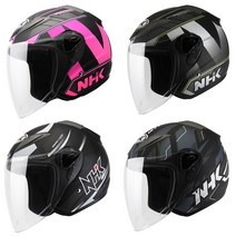 NHK R6 오픈페이스 헬멧 오토바이 헬멧, XL, 웨이브블랙핑크