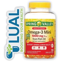수입영양제 수입보충제 심장 일반 및 뇌 건강을 위한 필수 오메가3 지원. 루알 스티커 스프링 밸리 1000mg 피쉬 오일 120 미니 소프트 젤 포함