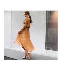 [O351] 여름 시원한 쉬폰 플리츠 주름 롱원피스
