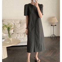 퍼프소매 반팔 롱원피스 나일론 이지 데일리룩