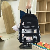 백팩 가방 배낭 하라주쿠 여성 방수 나일론 귀여운 소녀 격자 무늬 학생 고등학교 여성 대용량 노트북 책
