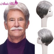 군인가발 20대남자가발 투블럭가발 남자패션가발 남성통가발amir hair men short wig ombre white gray wig for men 합성 스트레이트 헤어 픽시, 멀티 컬러, 6인치